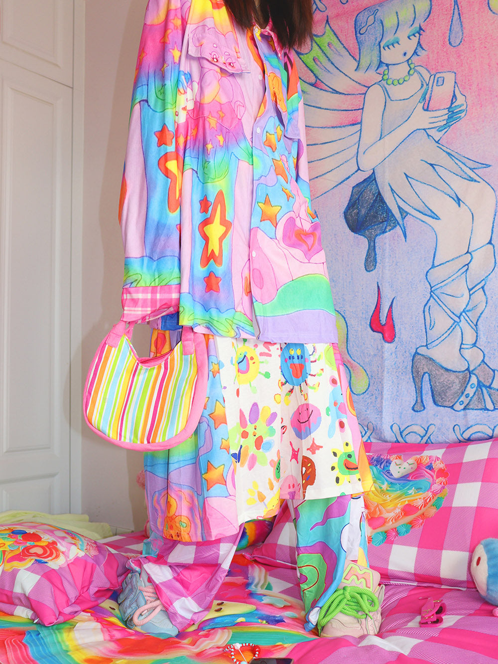 Pastel Bear Rainbow Button Up Shirt