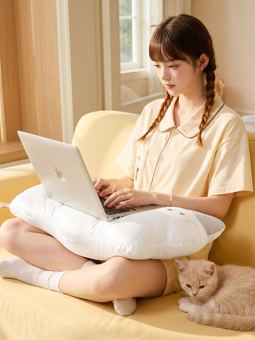 Long Cat and Puppy Plush Pillow
