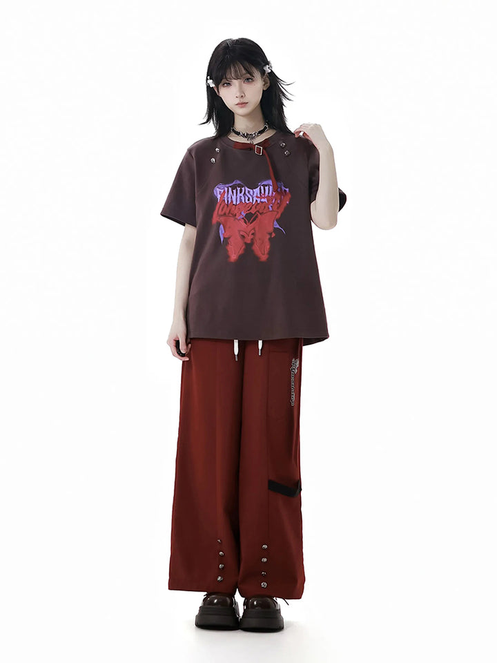 Gothic Street Graphic T-Shirt/ Red Pants