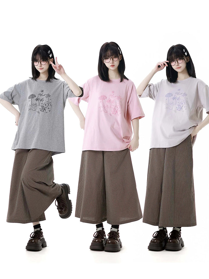 Soft Pastel Colors Graphic Print  Loose Fit Summer T-Shirts