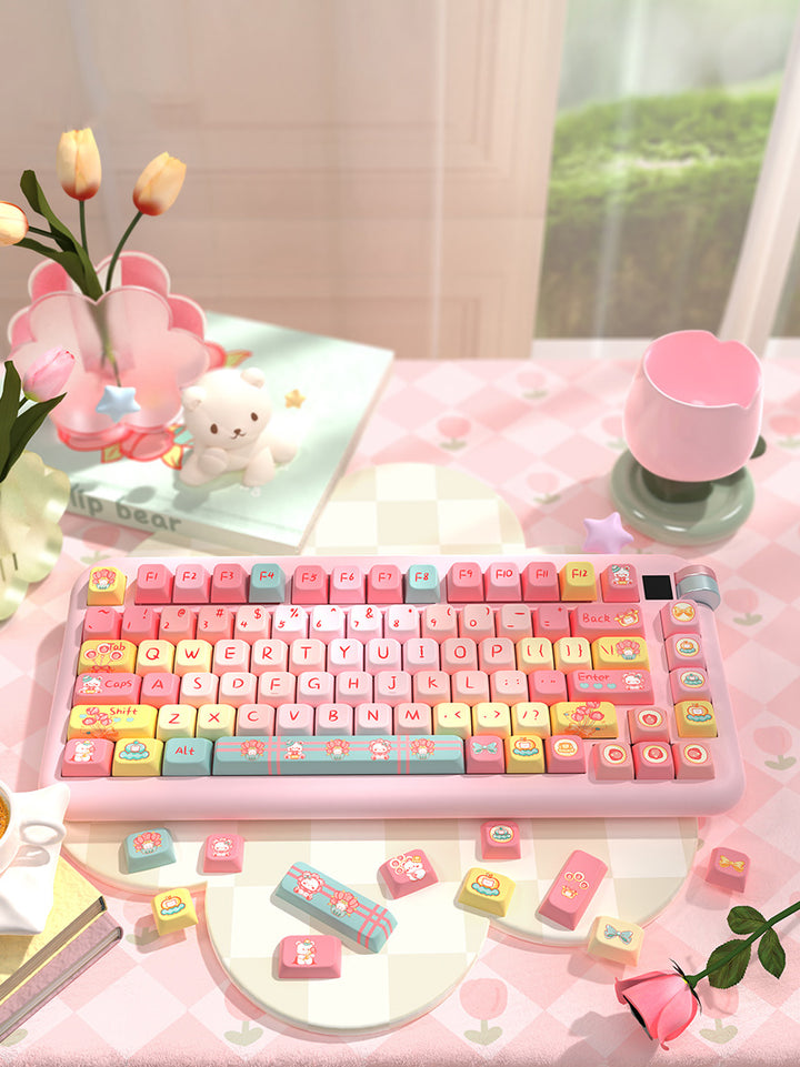 Cartoon Tulip Bear Keycaps Set for Mechanical Keyboards