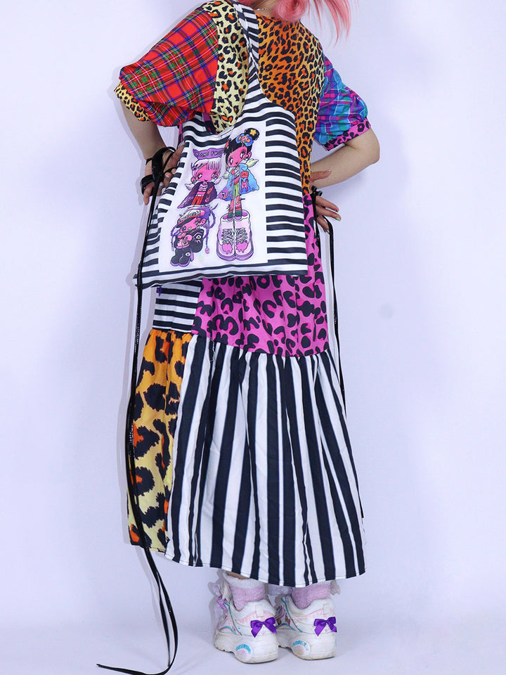 Pink Leopard Cat Patchwork Midi Dress