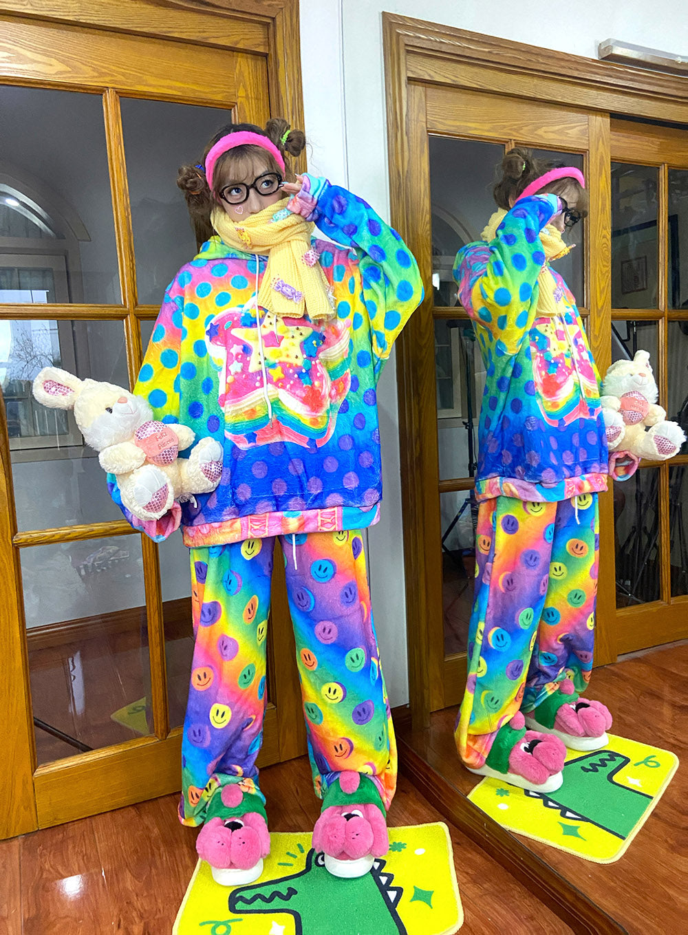 Rainbow Smiley Face Wide Leg Pants