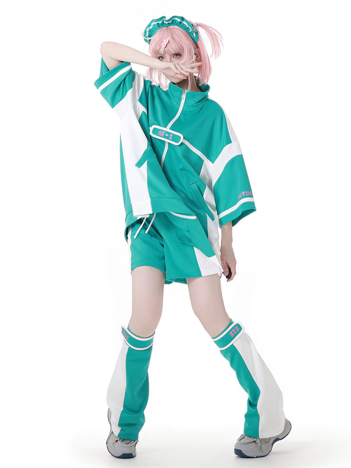 Orbit Hacker Cyber Y2K Zip Jacket Shorts Leg Warmers Headband