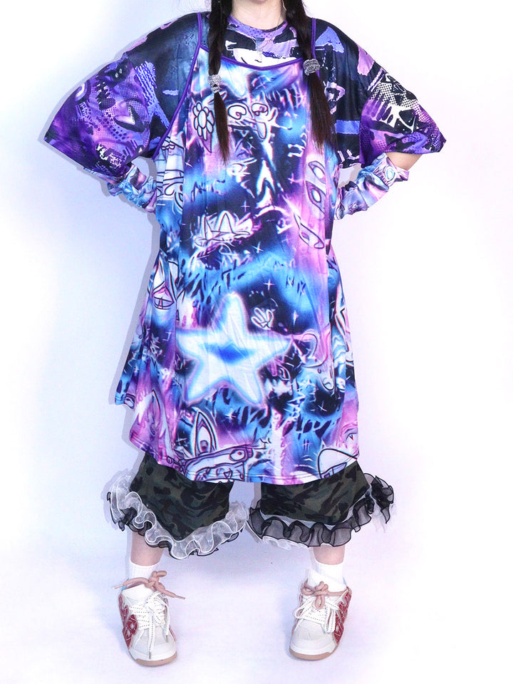 Purple Abstract Star Cami Midi Dress