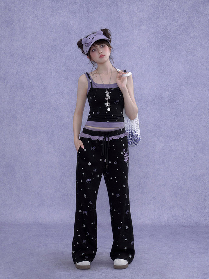 Subcul Jirai Cat Star Print Cutout Cami Top