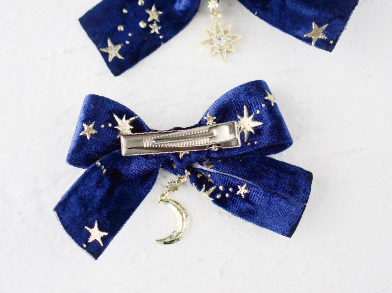 Star Moon Bow Hair Clip Pair