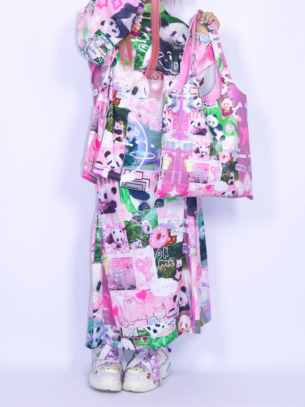 Pink Panda Collage Midi Skirt
