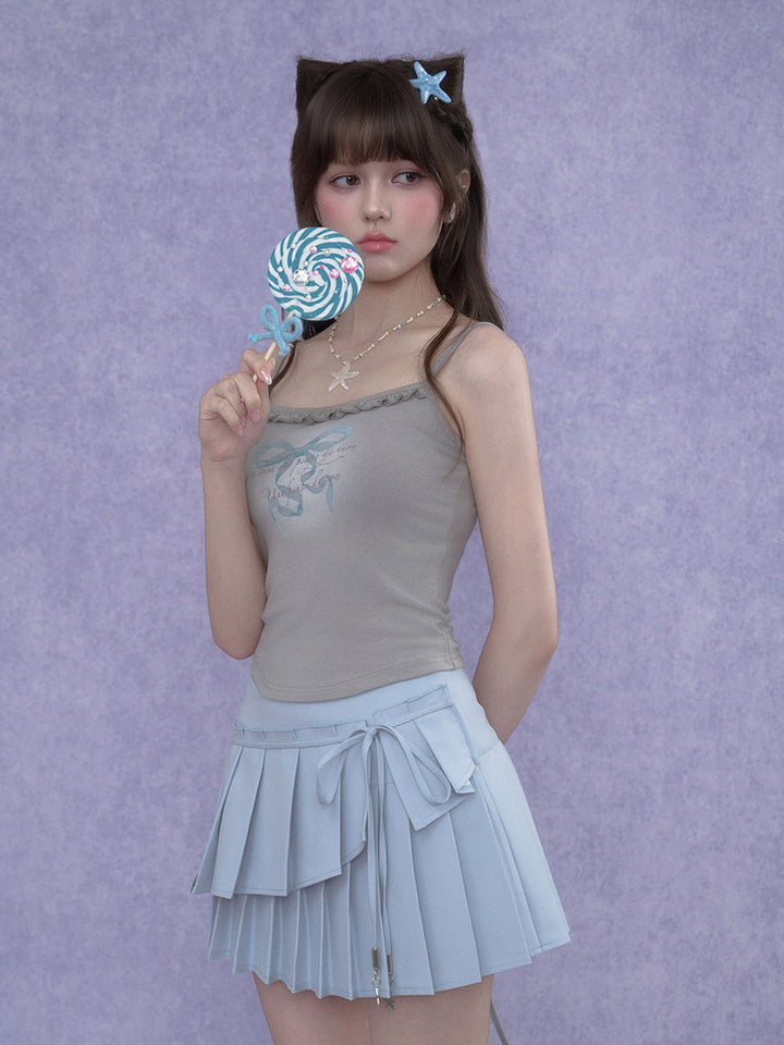 Layered Bow Pleated Mini Skirt