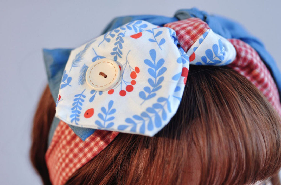 Checkered Floral Large Bow Headband