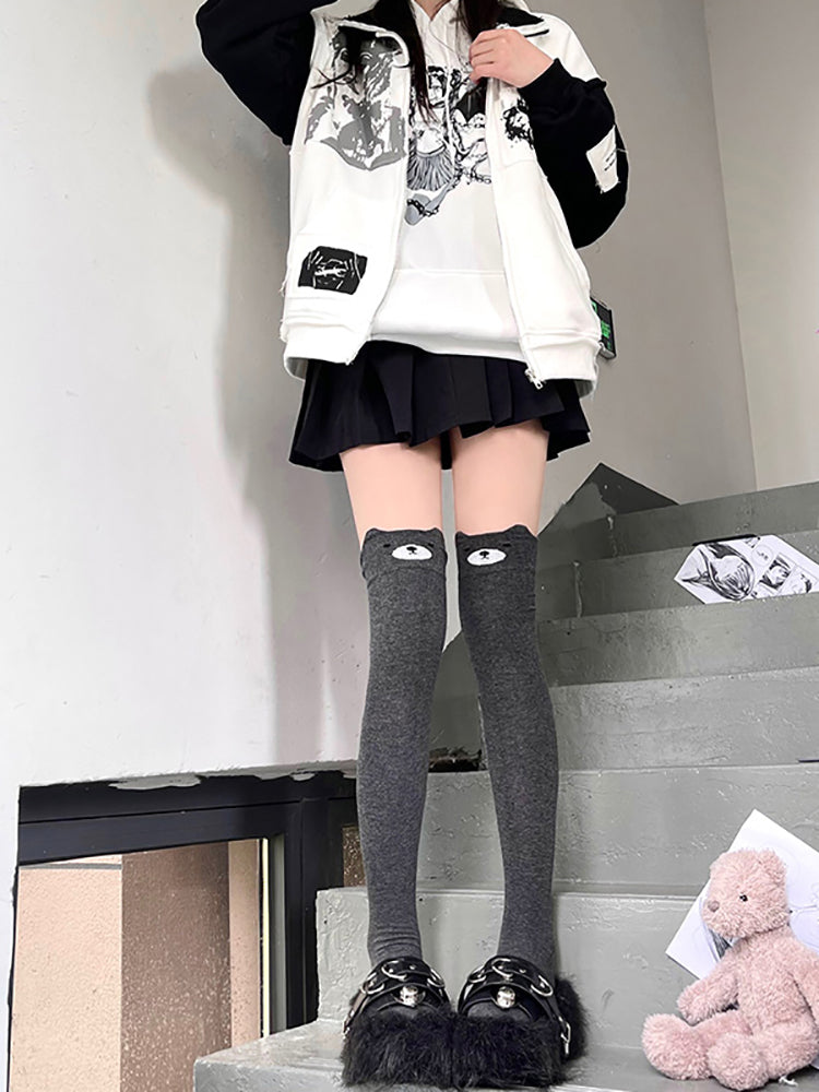 Kawaii Cat Face Thigh High Socks