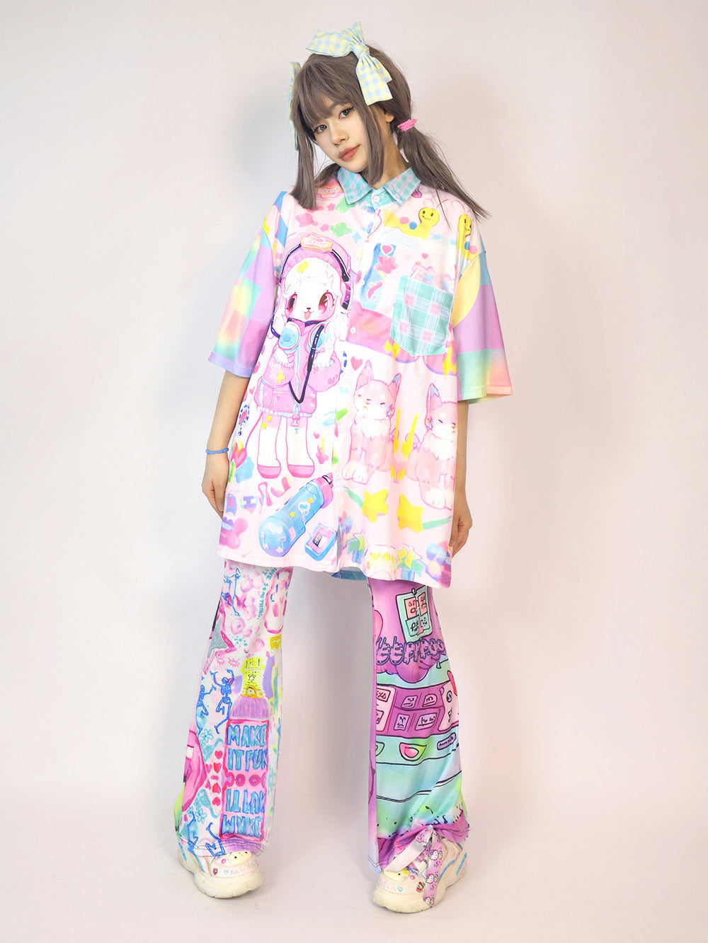 Kawaii Pastel Cartoon Button Up Shirt