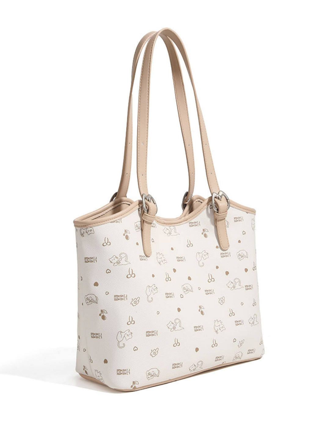 Large-capacity cat and floral print tote bag