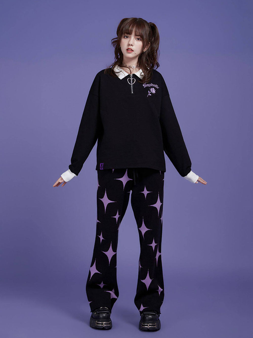 Black Viscose Nylon Blend Pants
