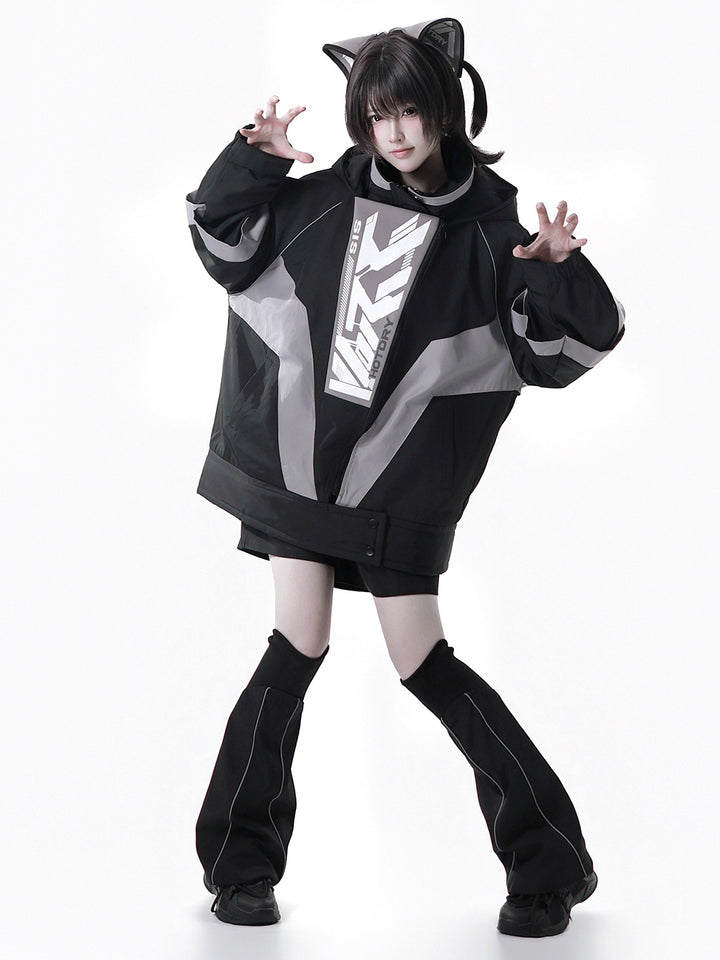 Apocalypse Techwear Cyber Y2K Cat Ear Jacket Shorts Leg Warmers Headband