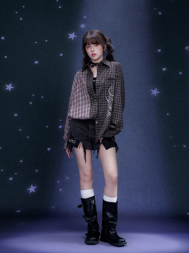 Colorblock Plaid Long Sleeve Shirt