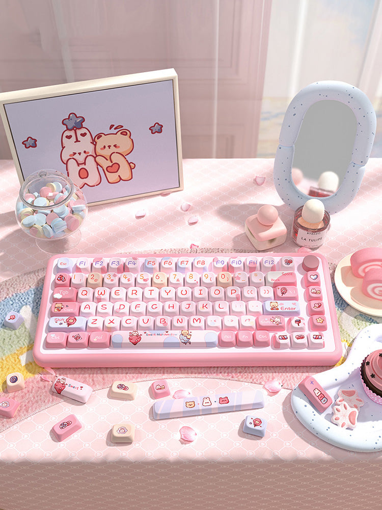 Cute Pink Cotton Candy Keycaps Set for Mechanical Keyboards