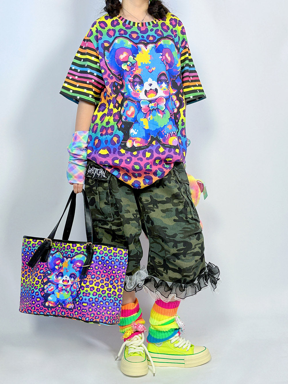 Rainbow Leopard Cartoon Bear T Shirt