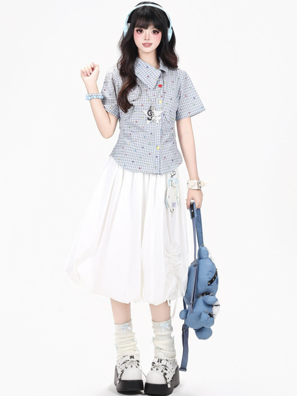Asymmetric Plaid Ruffle Kawaii Shirt