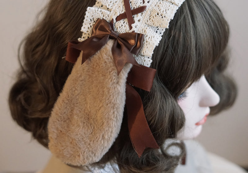 Brown Bow Bunny Ear Headband