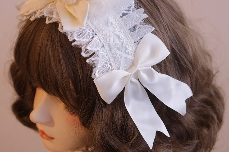 Cream Bunny Ear Lace Headband Pair
