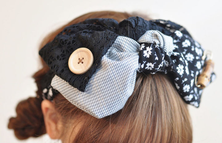 Black and White Floral Large Bow Headband