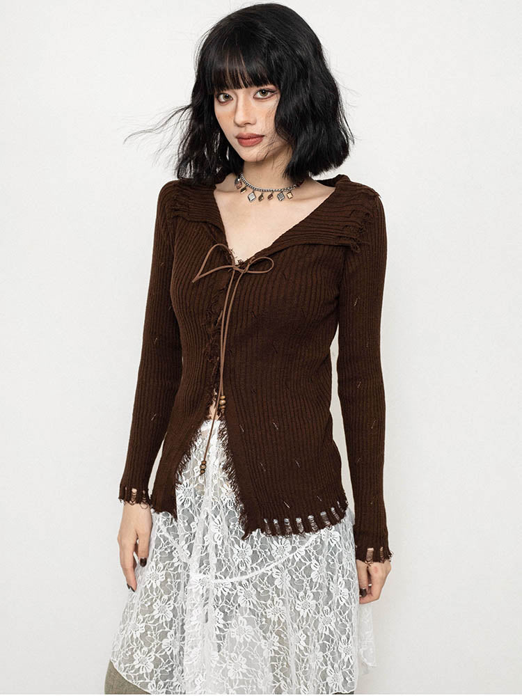 French vintage-style long-sleeved short top spring and autumn knitwear