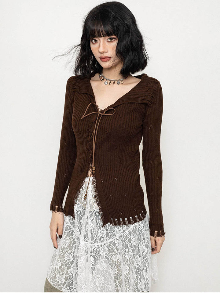 French vintage-style long-sleeved short top spring and autumn knitwear