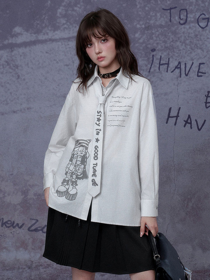 Subcul Jirai Anime Graphic Stripe Shirt With Tie