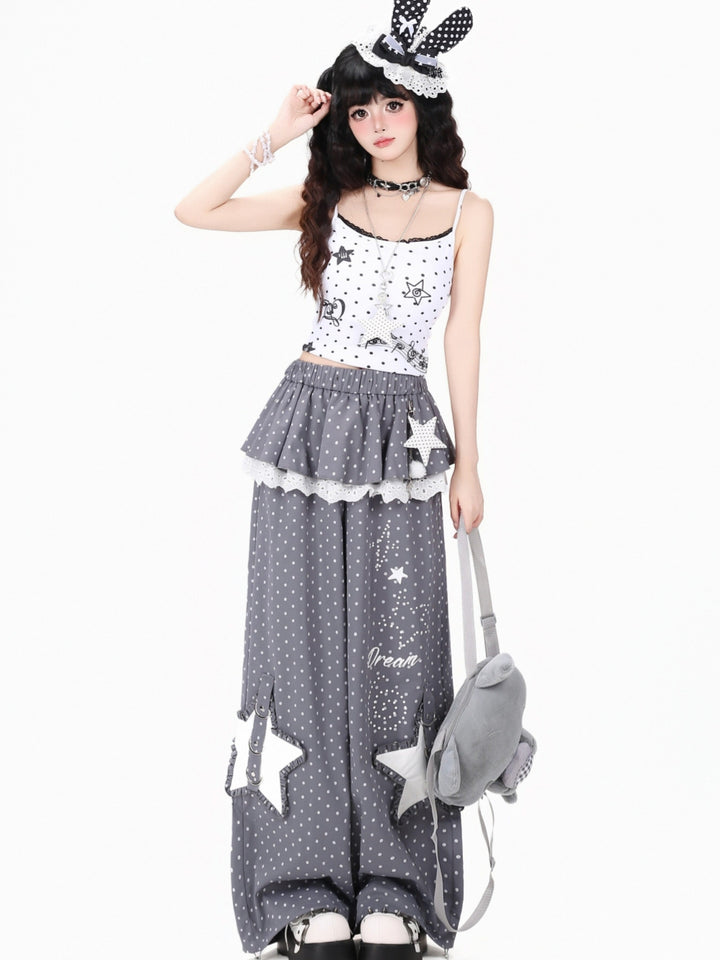 Polka Dot Star Pocket Wide Leg Pants