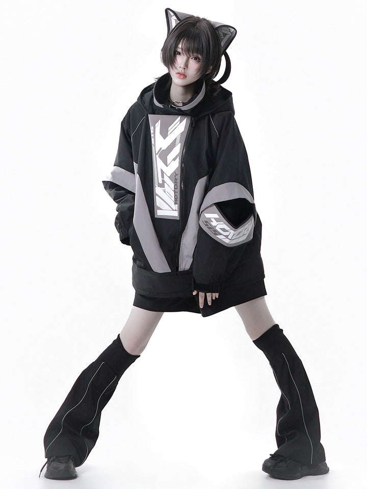 Apocalypse Techwear Cyber Y2K Cat Ear Jacket Shorts Leg Warmers Headband