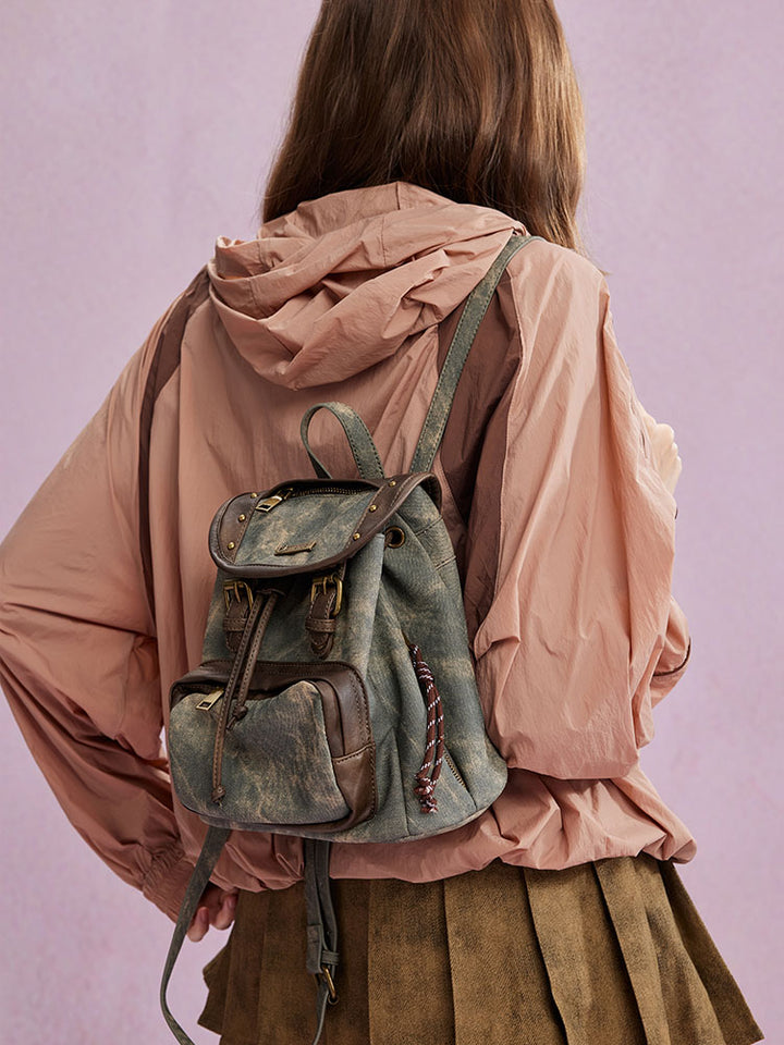 Vintage Studded Drawstring Backpack