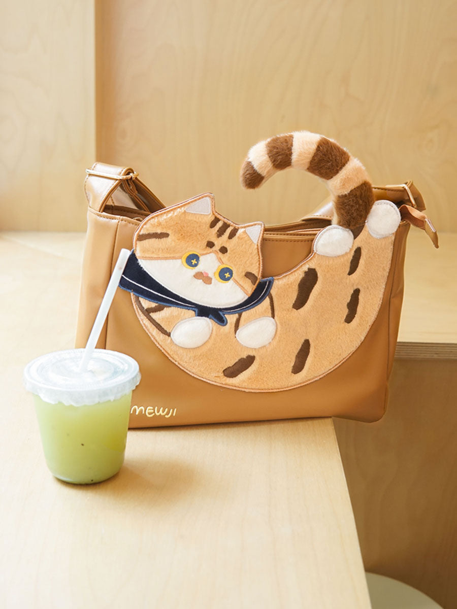Cute Japanese-Style Brown Calico Cat Shoulder Bag