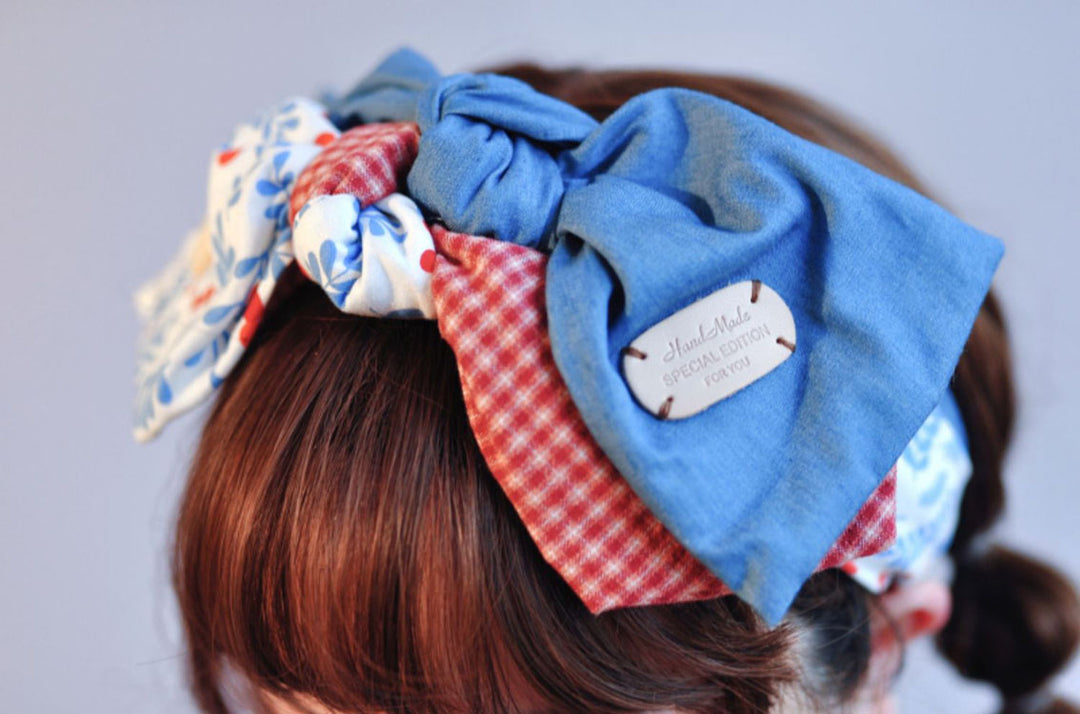 Checkered Floral Large Bow Headband