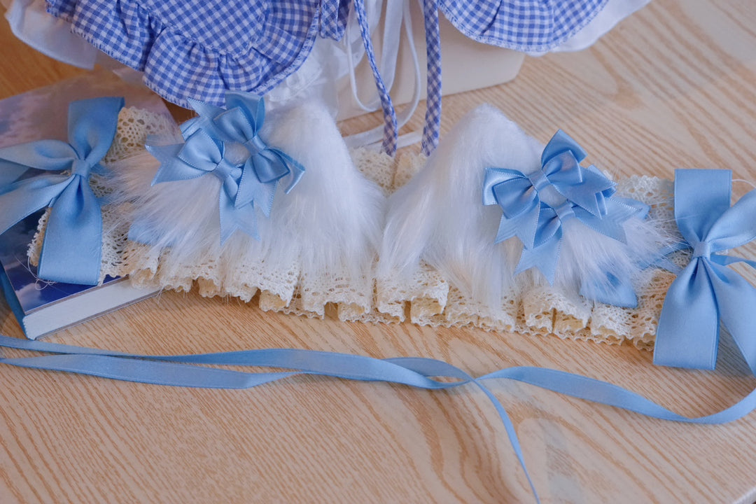 Light Blue Bow Lace Cat Ear Headband