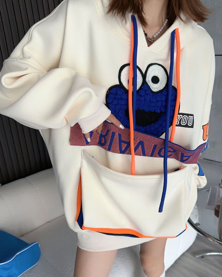 Cartoon Embroidered Loose Casual Autumn/Winter Hoodie