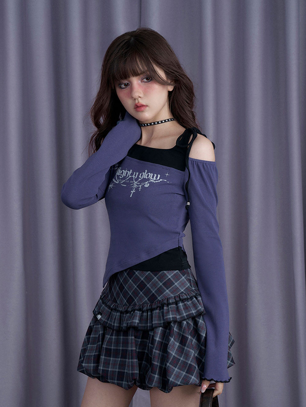 Blue Plaid Ruffle Bubble Mini Skirt
