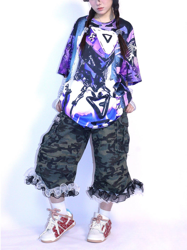Purple Cyber Graphic Oversized T Shirt