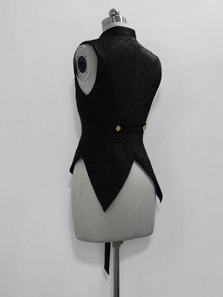 Black Floral Vest with Bow Accent