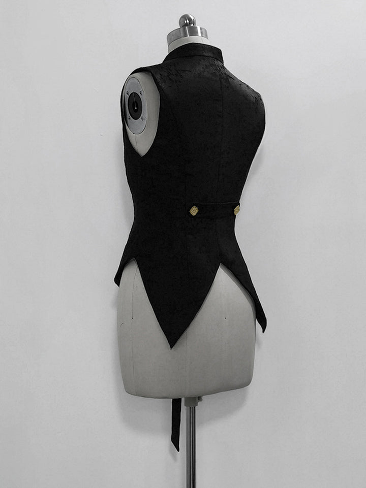 Black Floral Vest with Bow Accent