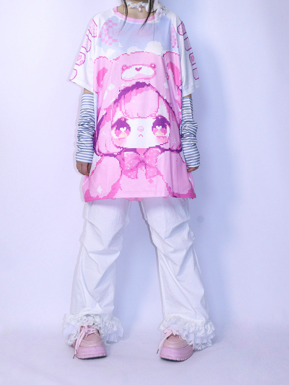 Pink Pixel Bear Girl Oversized T-Shirt