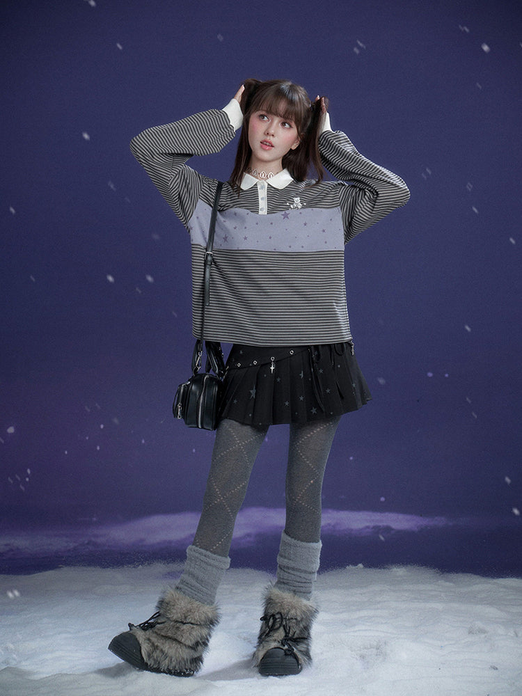 Preppy Striped Polo Top