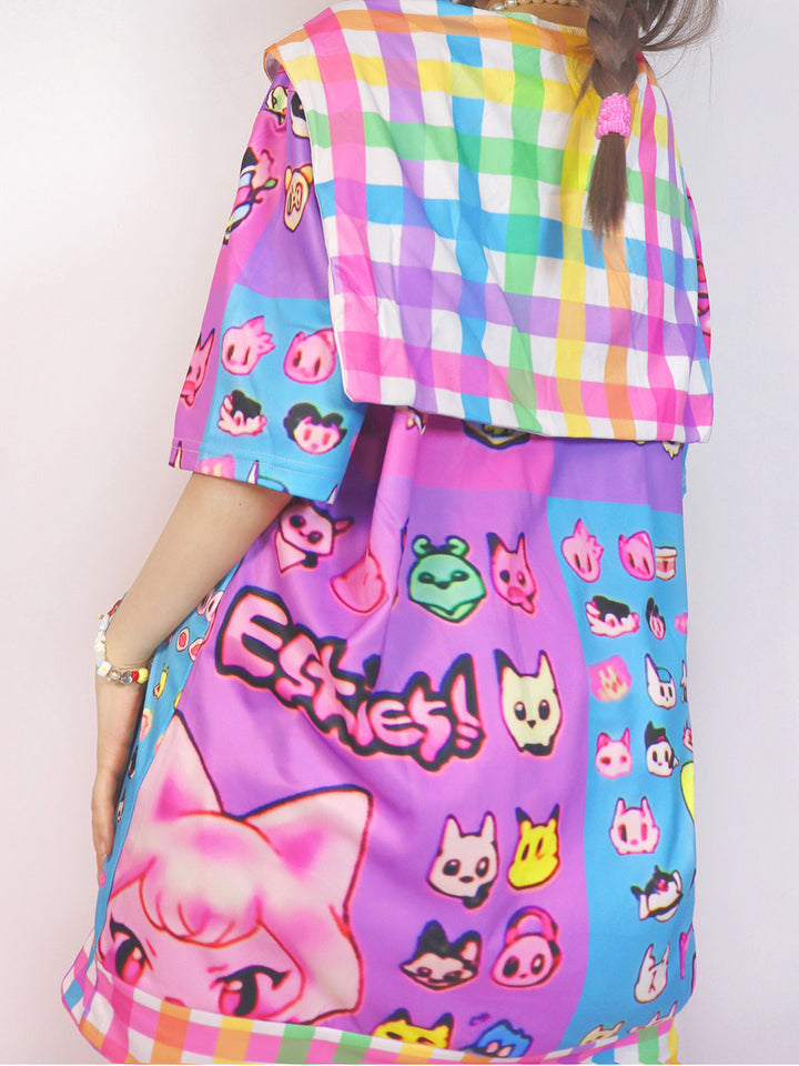 Kawaii Cat Print Sailor Collar T-Shirt