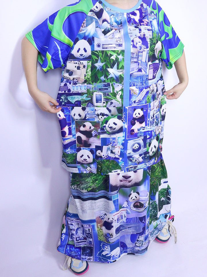 Blue Panda Collage Print Maxi Dress