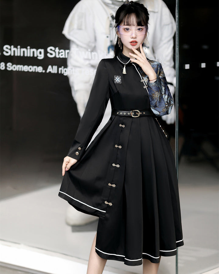 Chinese-style Frog Button Asymmetrical Dress