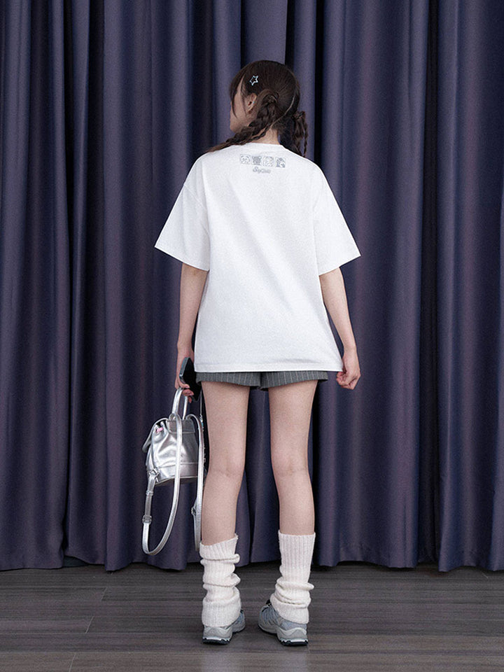 Whimsical Star Studded Pixel Graphic T-shirt