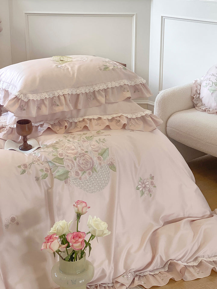 Rose Embroidery Lace Cotton Bedding Set