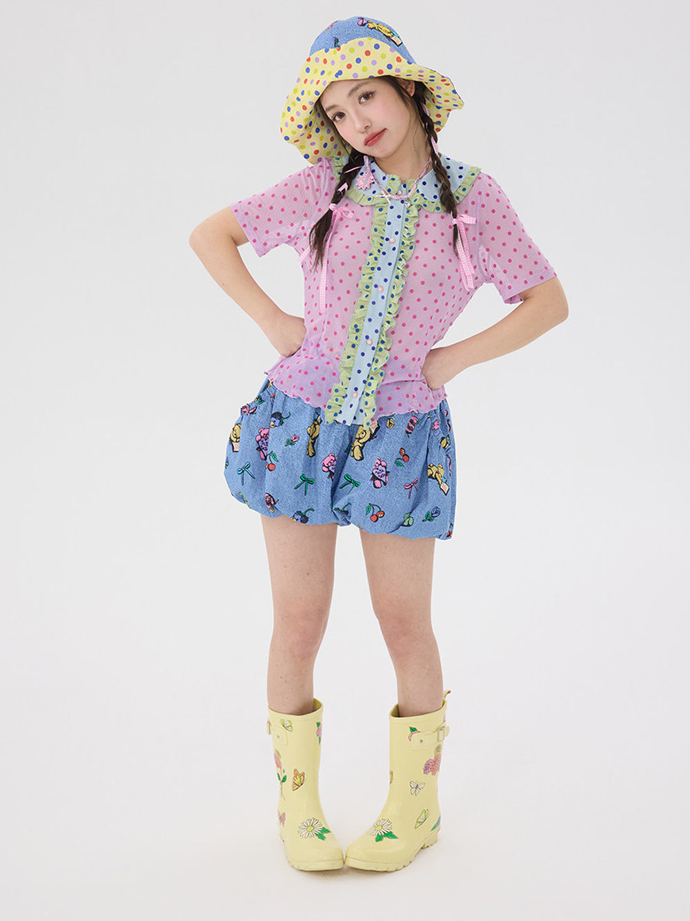 Pastel Bear Print Bubble Shorts