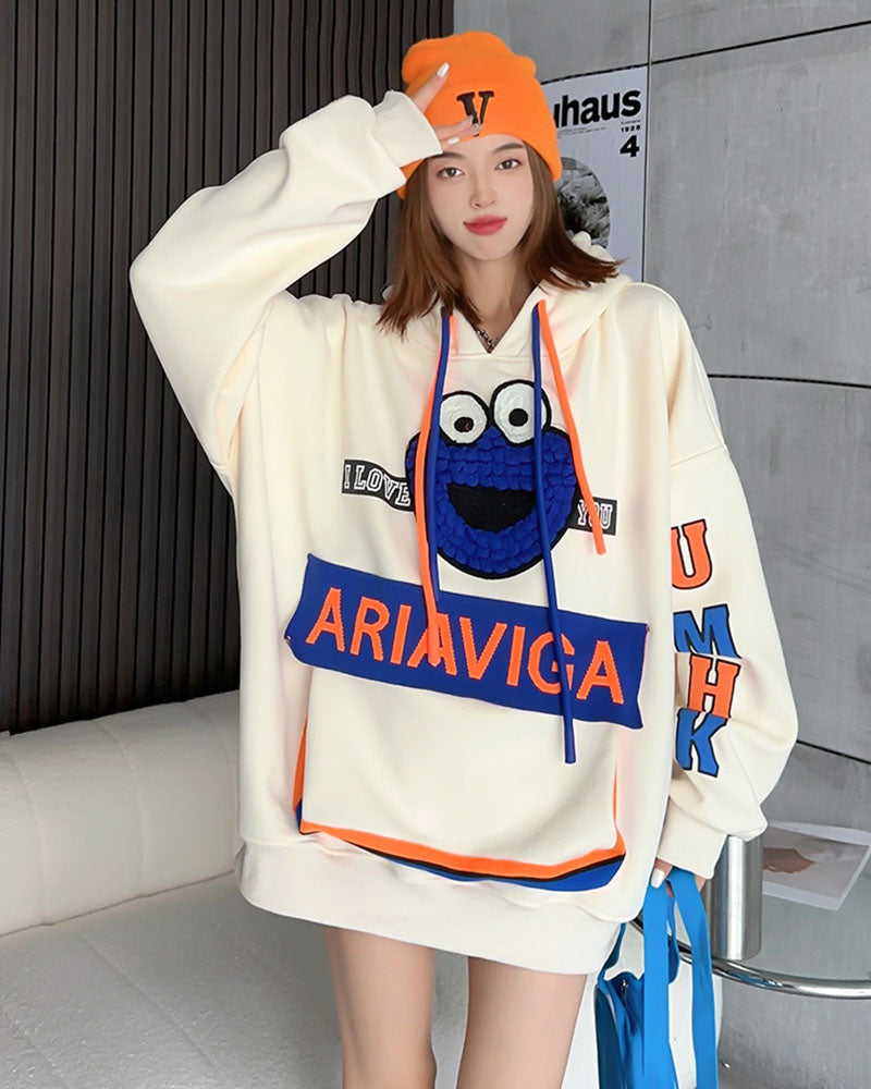 Cartoon Embroidered Loose Casual Autumn/Winter Hoodie