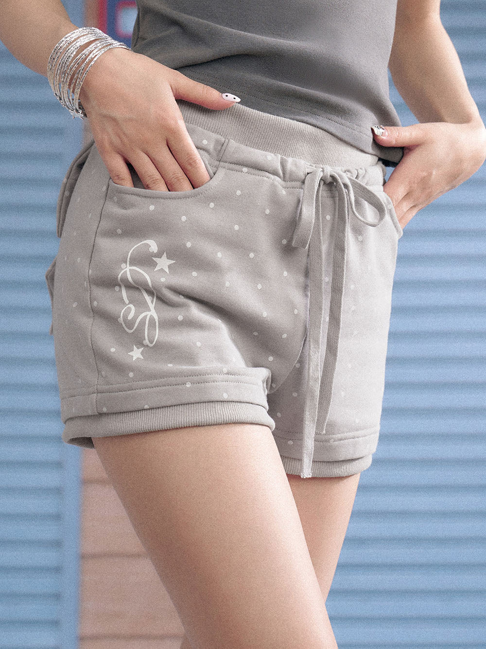 Polka Dot Wing Graphic Drawstring Shorts